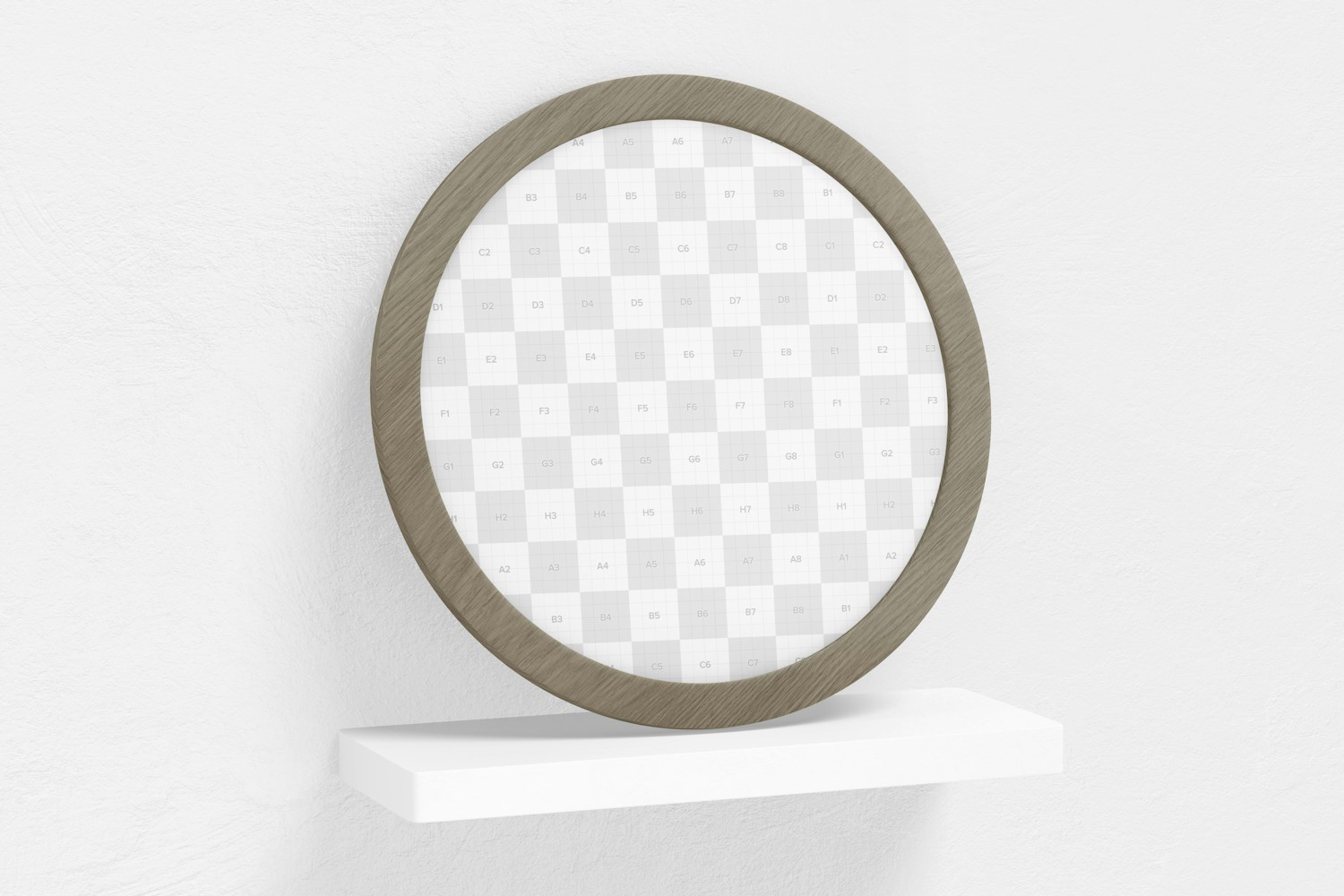 Round Wall Photo Frame Mockup, Leaned Round Wall Photo Frame Mockup, Leaned