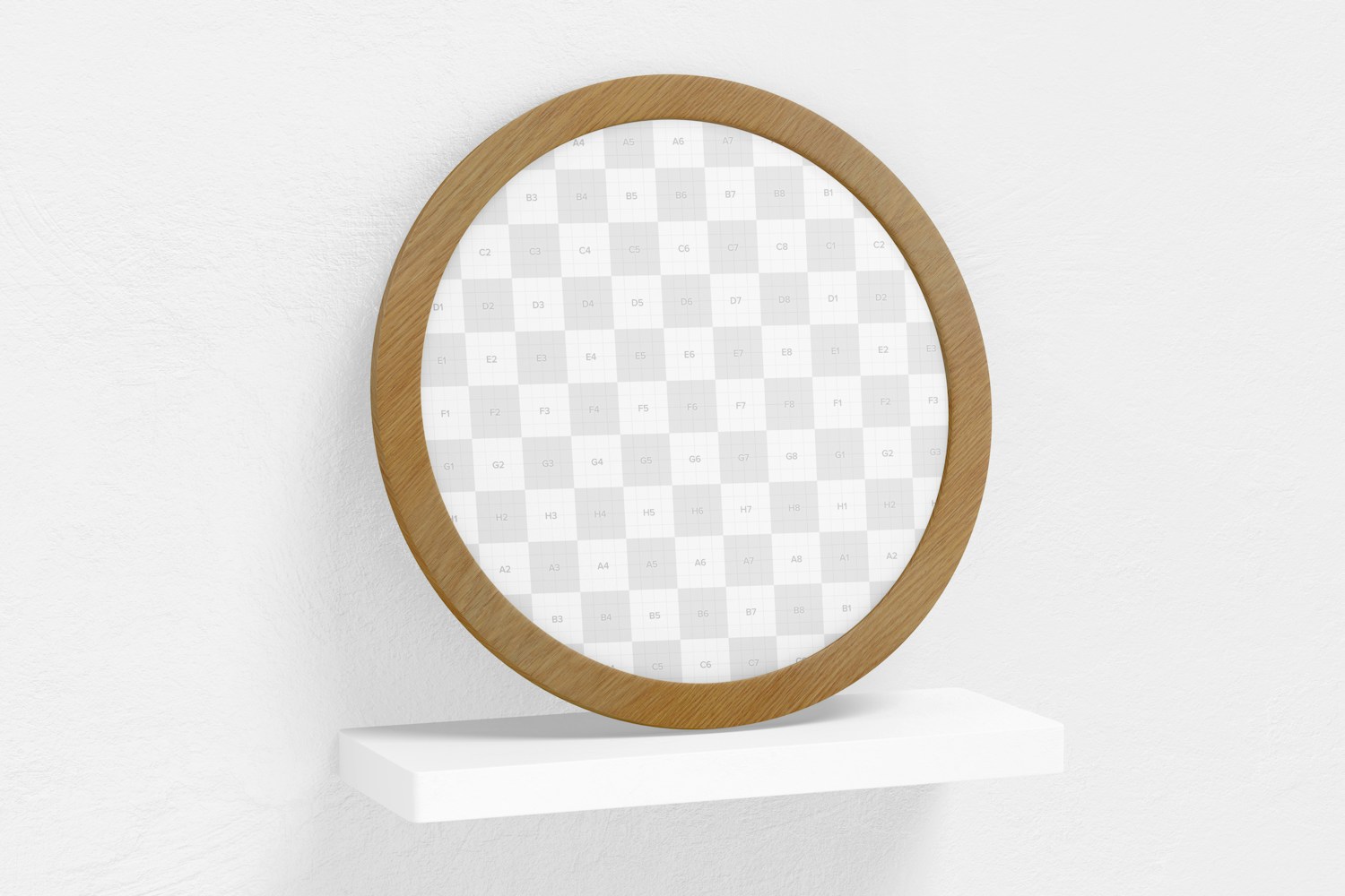 Round Wall Photo Frame Mockup, Leaned Round Wall Photo Frame Mockup, Leaned