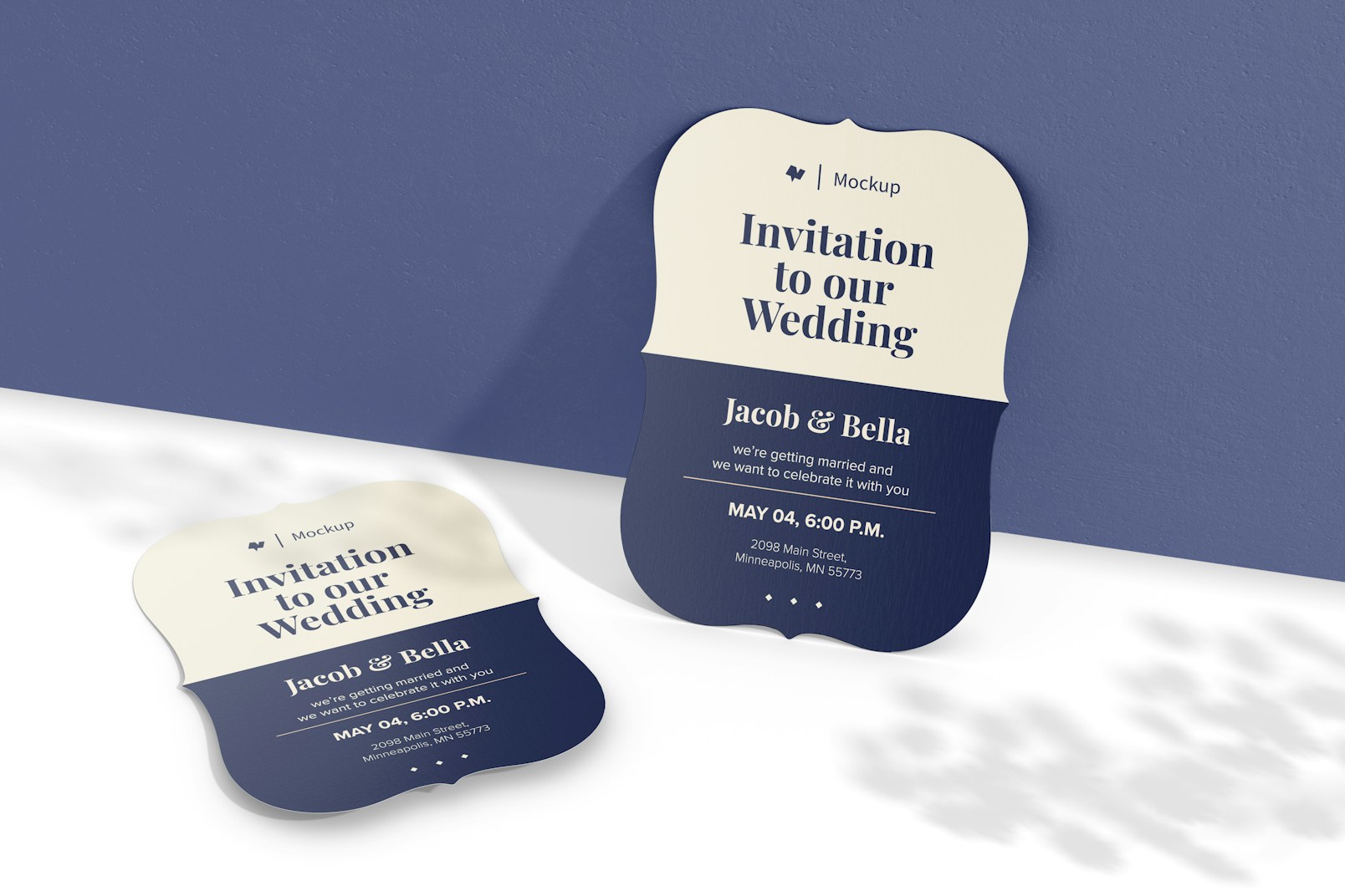 Stylish Invitation Card Mockup, Standing and Dropped