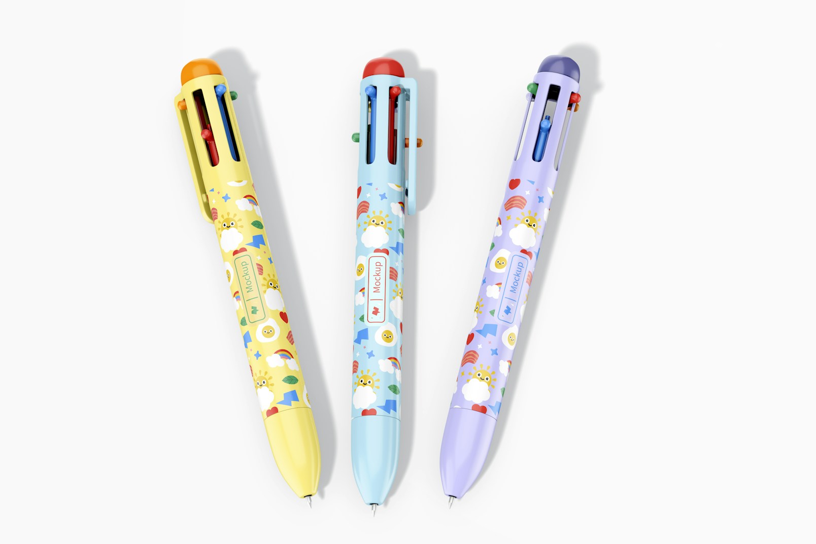Multicolor Retractable Pens Mockup