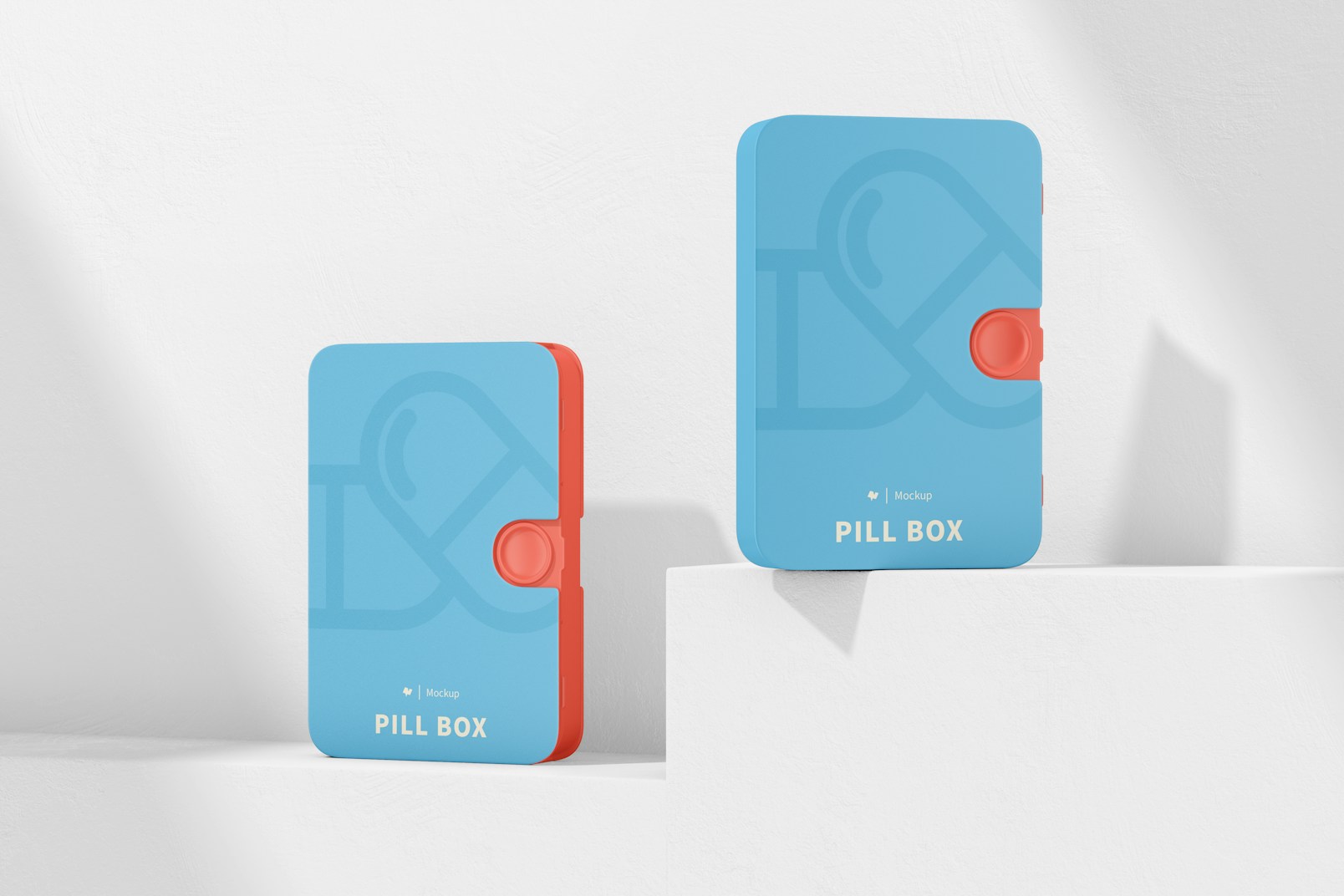Pill Boxes with Case Mockup, on Podiums