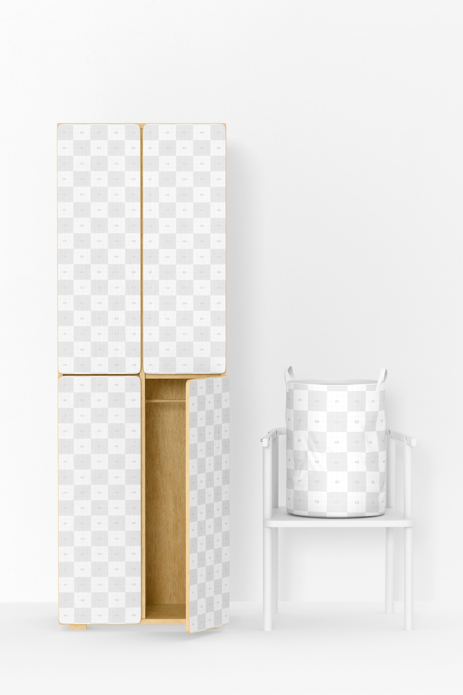Childrens Tall Wardrobe Mockup, Front View Childrens Tall Wardrobe Mockup, Front View
