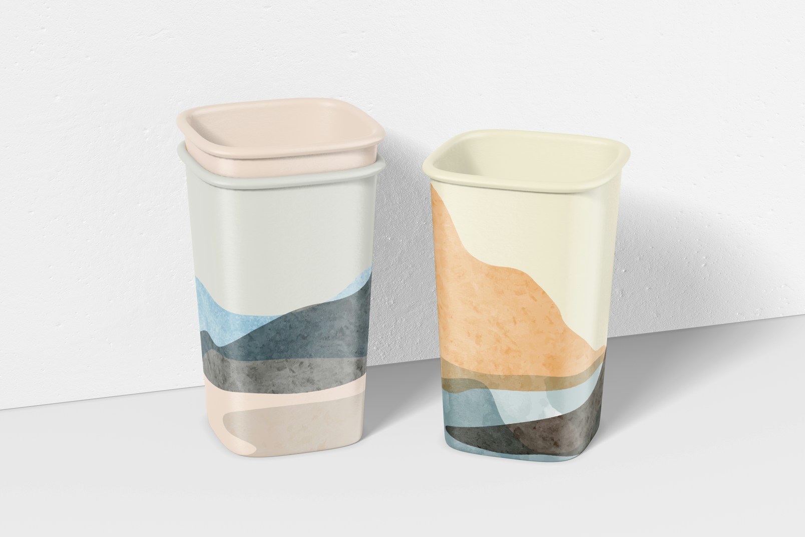 Square Paper Cups Mockup, Stacked