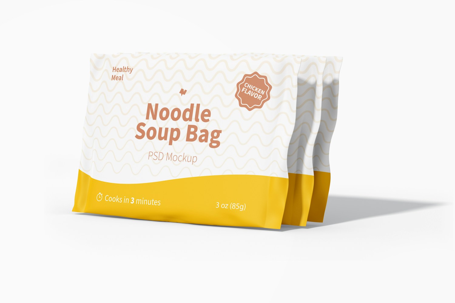 Noodle Soup Bags Mockup, Left View Noodle Soup Bags Mockup, Left View