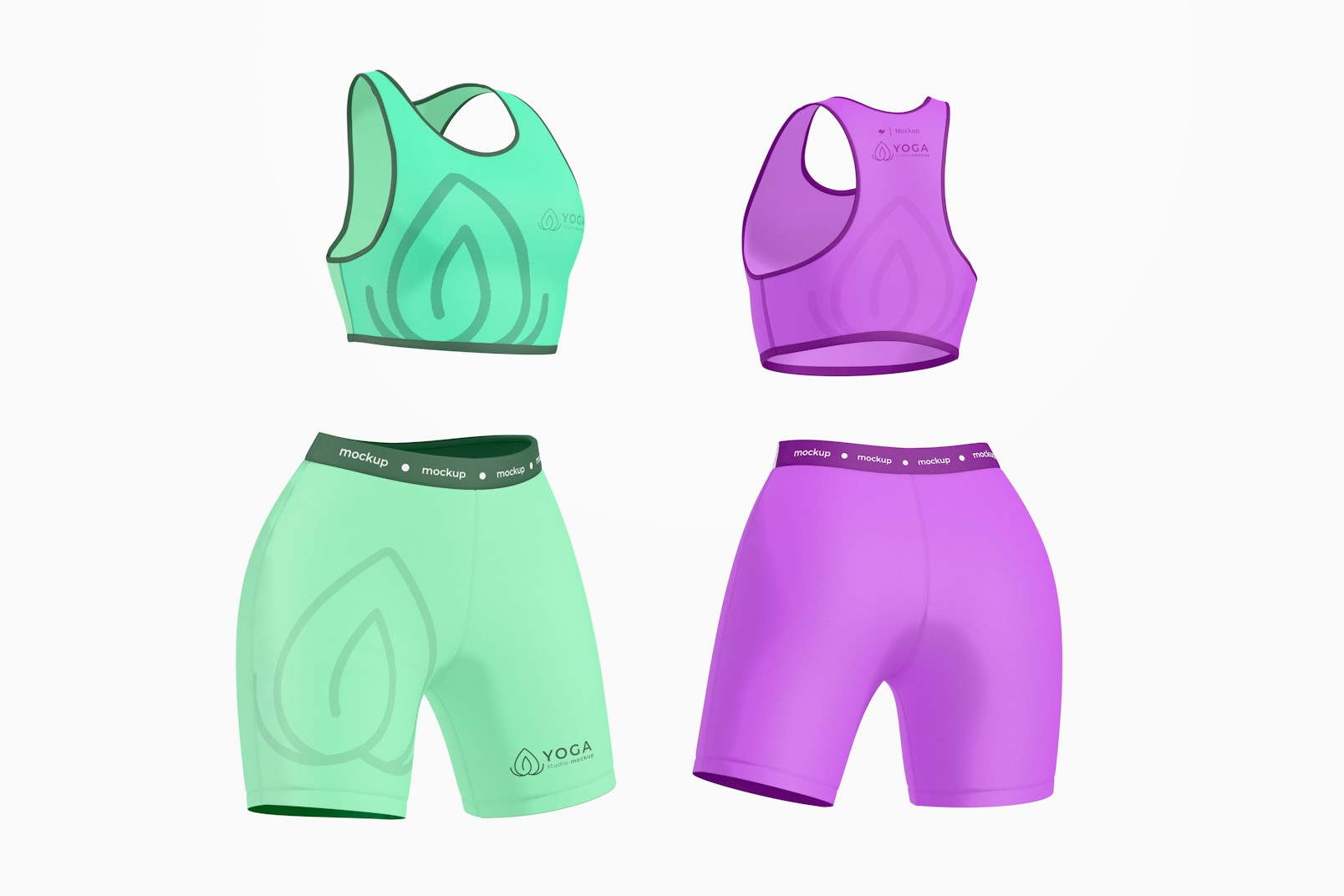Sports Shorts and Bras Mockup, Front and Back View