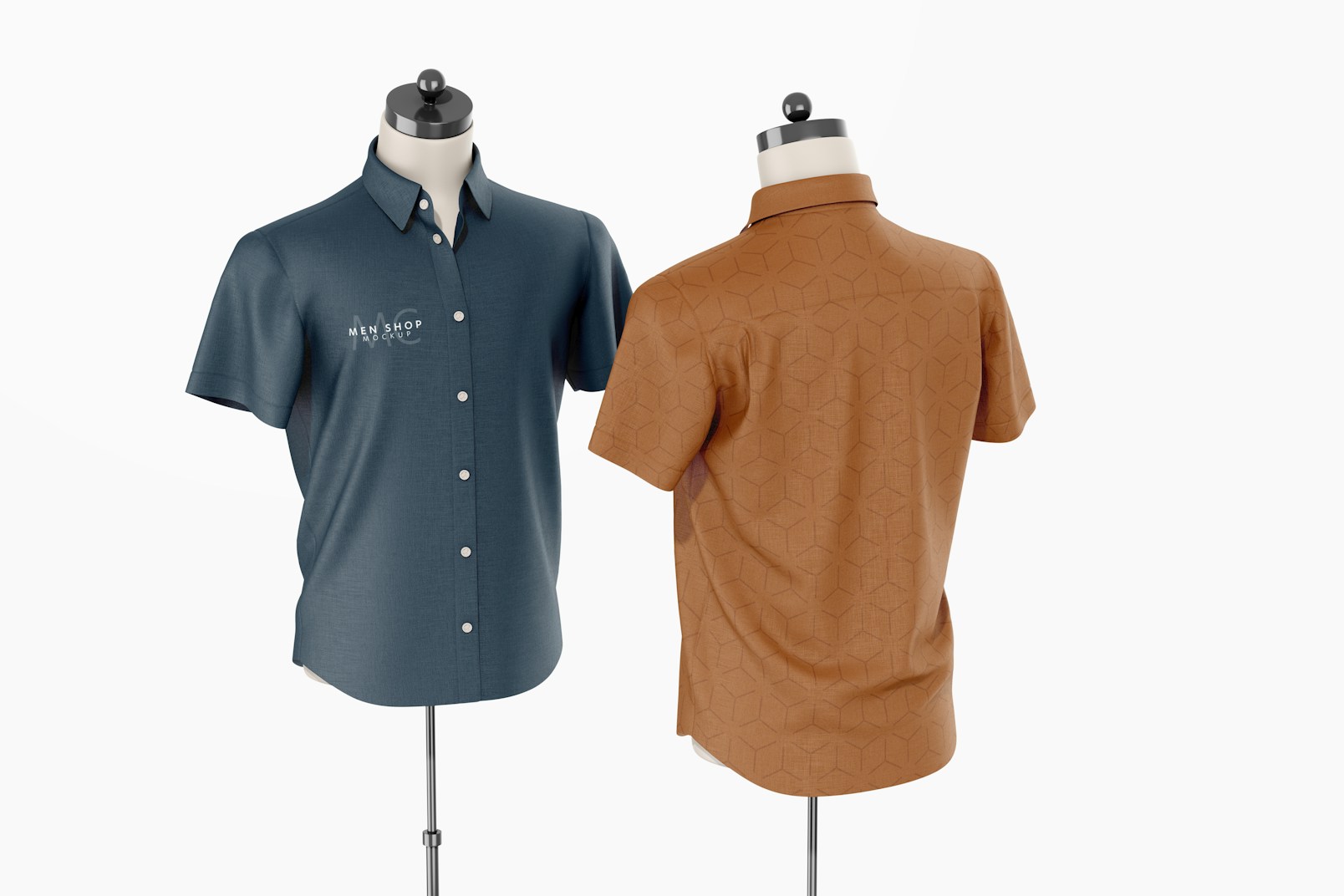 Maqueta de Camisa Manga Corta para Hombre, Vista Frontal y Lateral