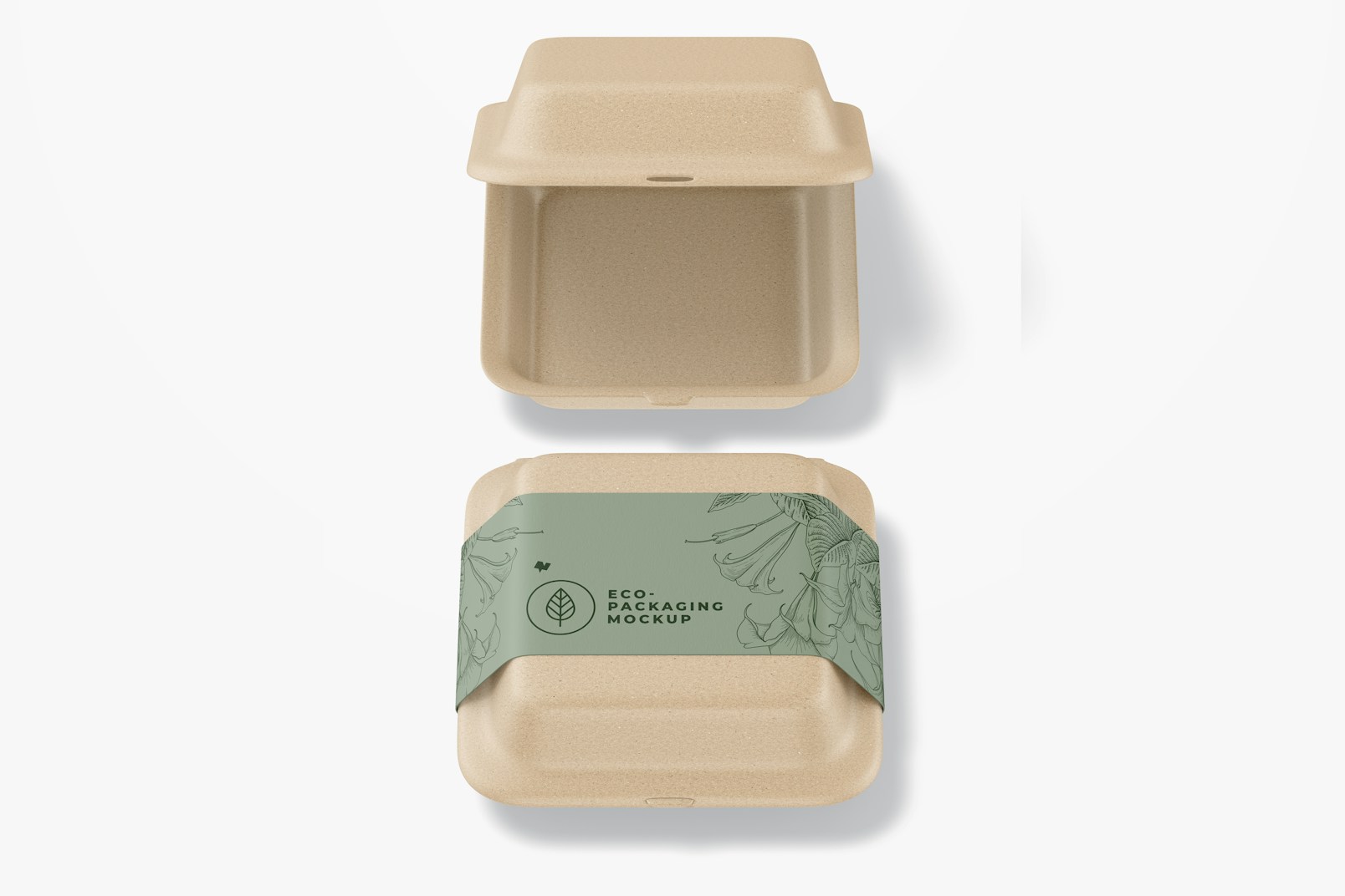 Eco Square Food Containers Mockup, Opened and Closed