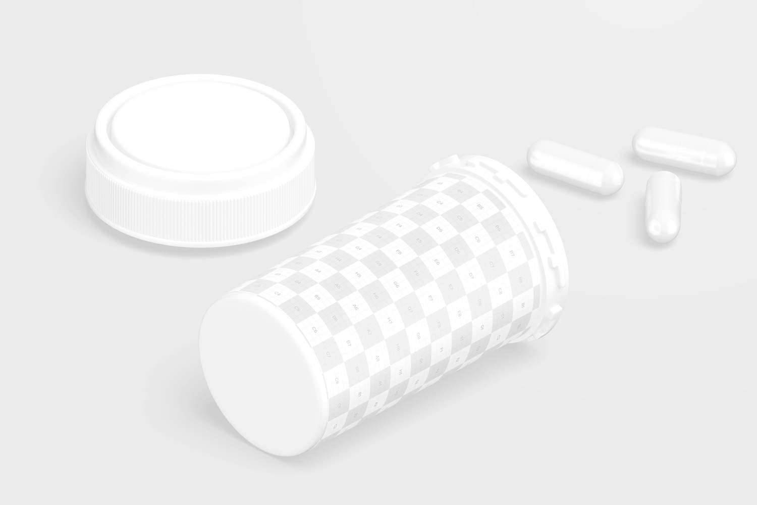 20 Dram Vial with Reversible Cap Mockup, Isometric Opened View