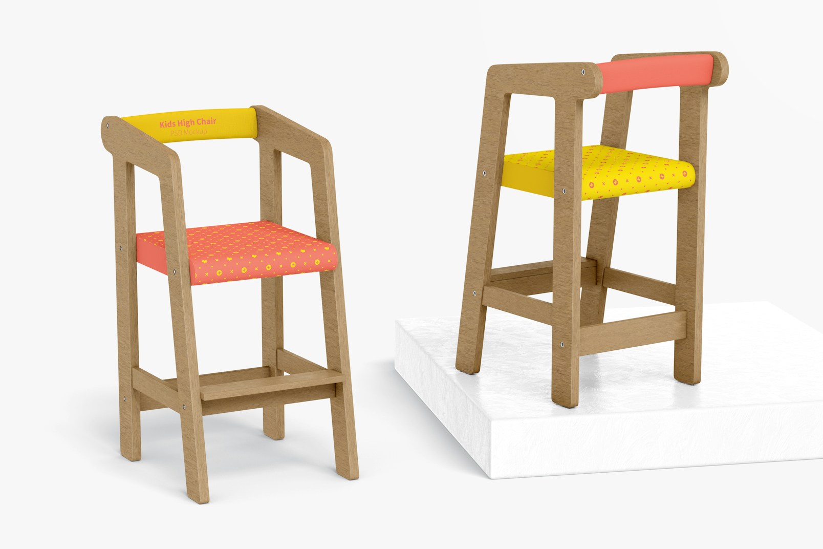 Kids High Chairs Mockup, Front and Back View