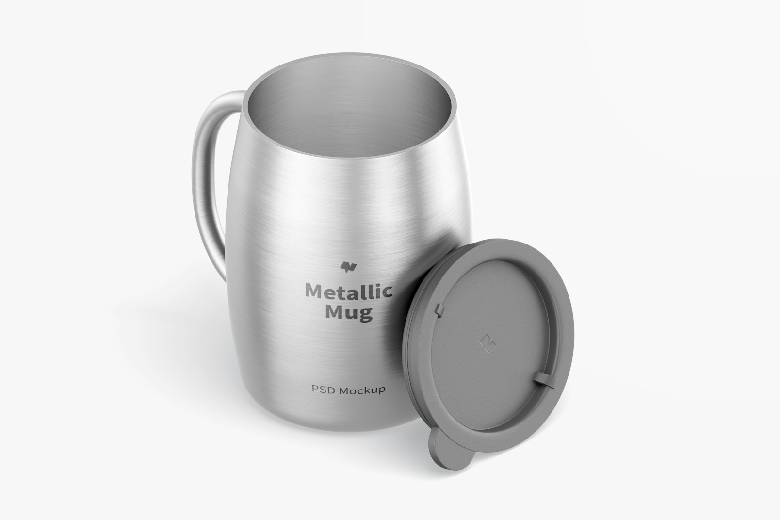 Metallic Mug with Lid Mockup, Isometric Opened View