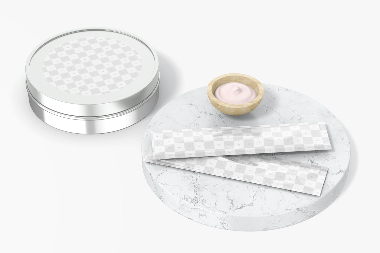 Small Clinical Face Products Scene Mockup, on Surface