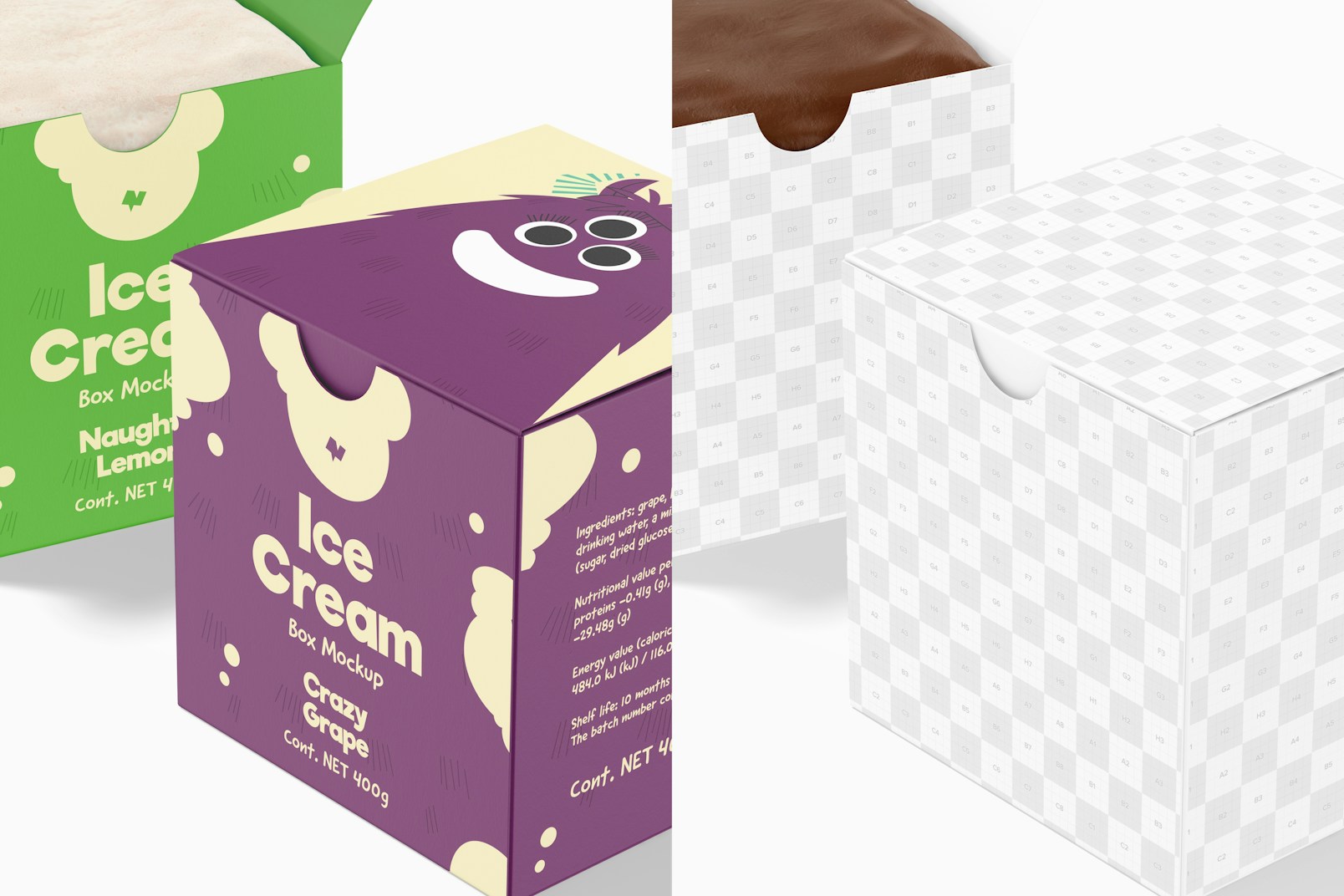 Ice Cream Boxes Mockup, Close Up