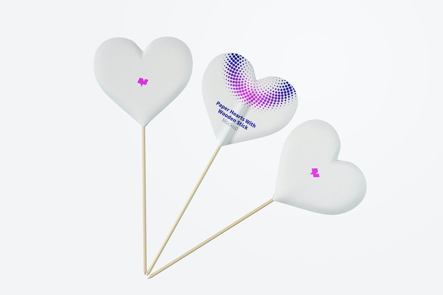 Paper Hearts With Wooden Stick Mockup