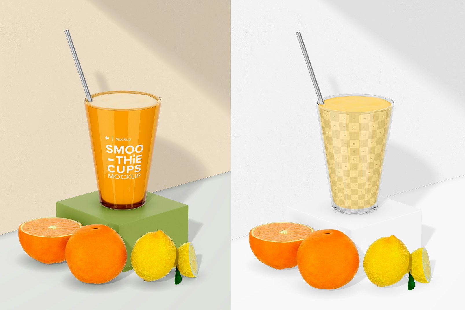 Tall Smoothie Cup Mockup, on Podium