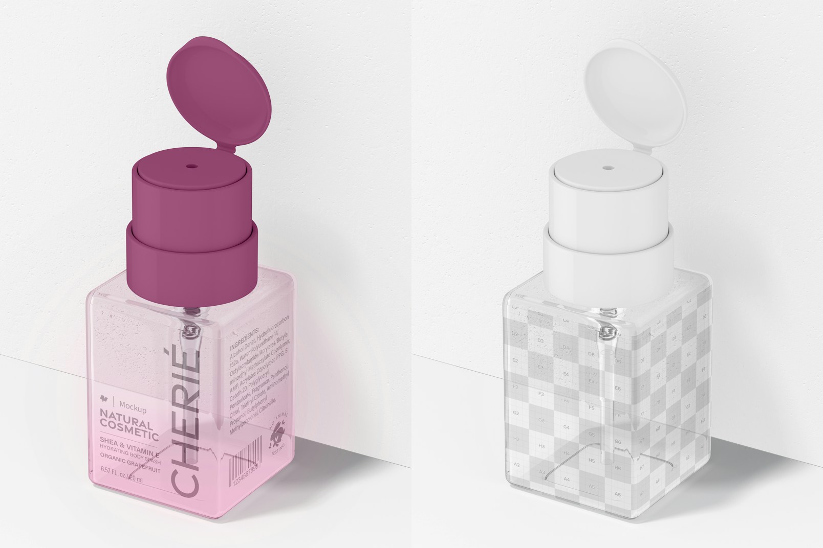 Square Squeeze Pump Bottle Mockup, Opened