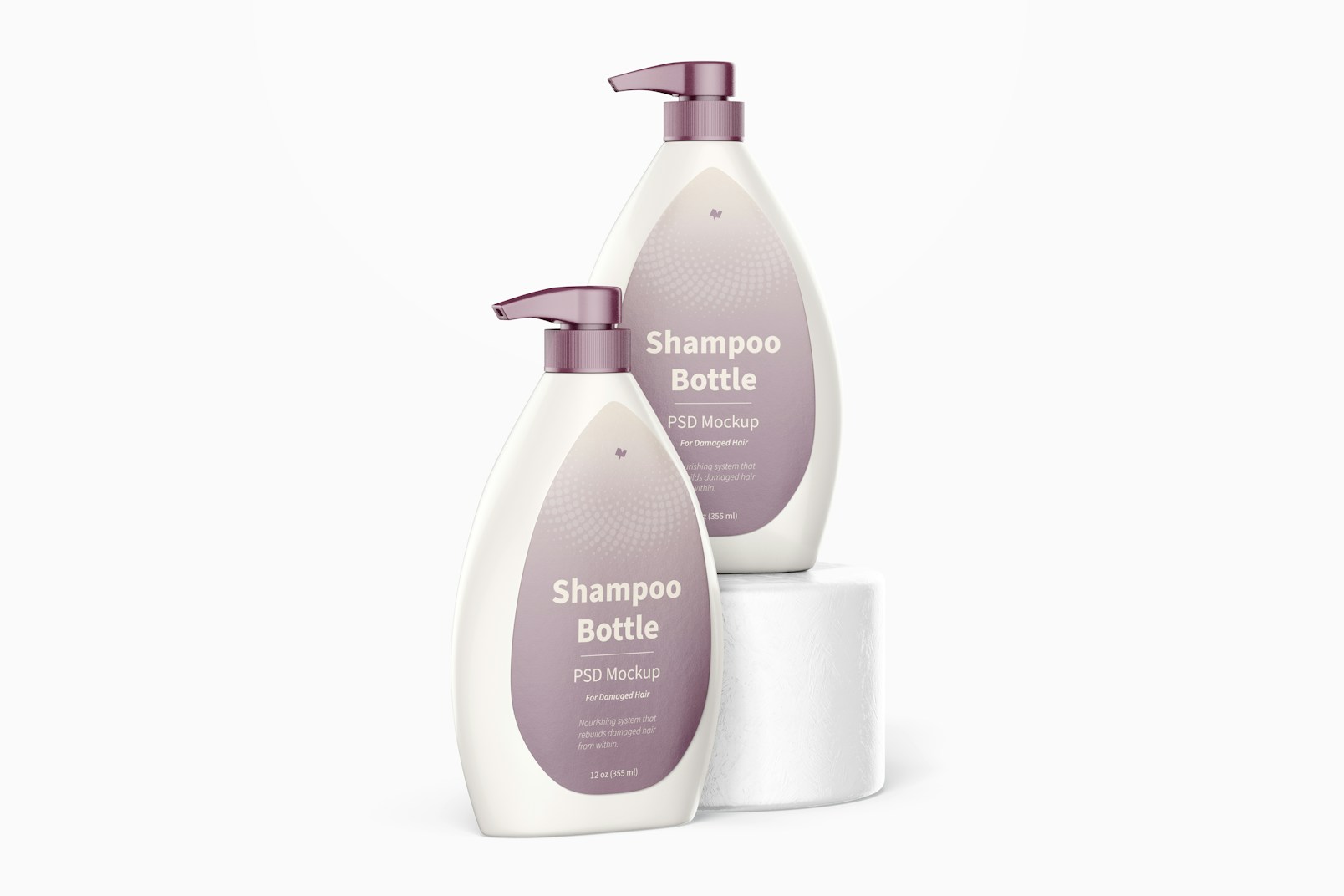 Shampoo Bottles with Pump Mockup, Perspective View