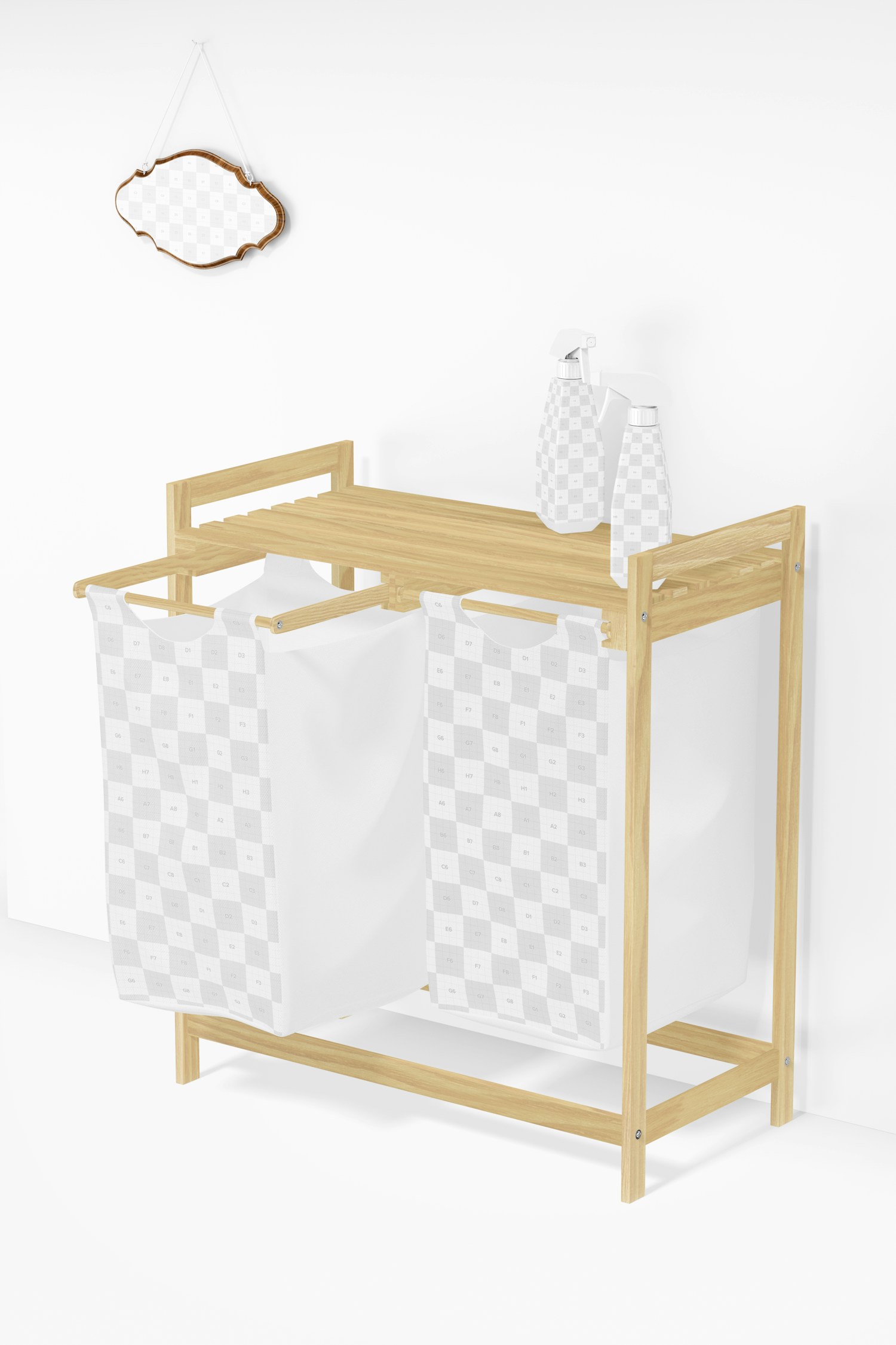 Cabinet with Laundry Basket Mockup, Opened