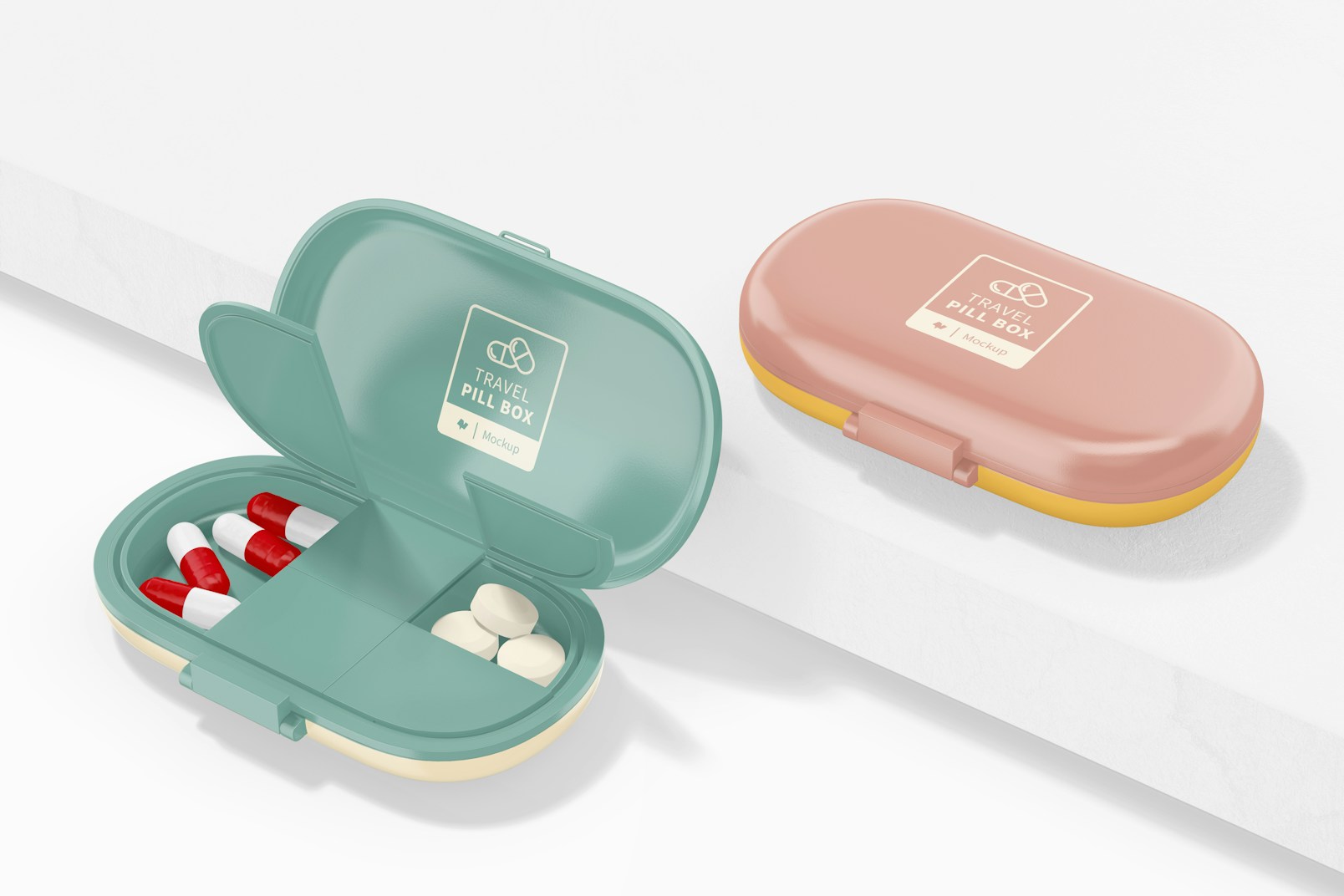 Travel Pill Boxes Mockup, Opened and Closed