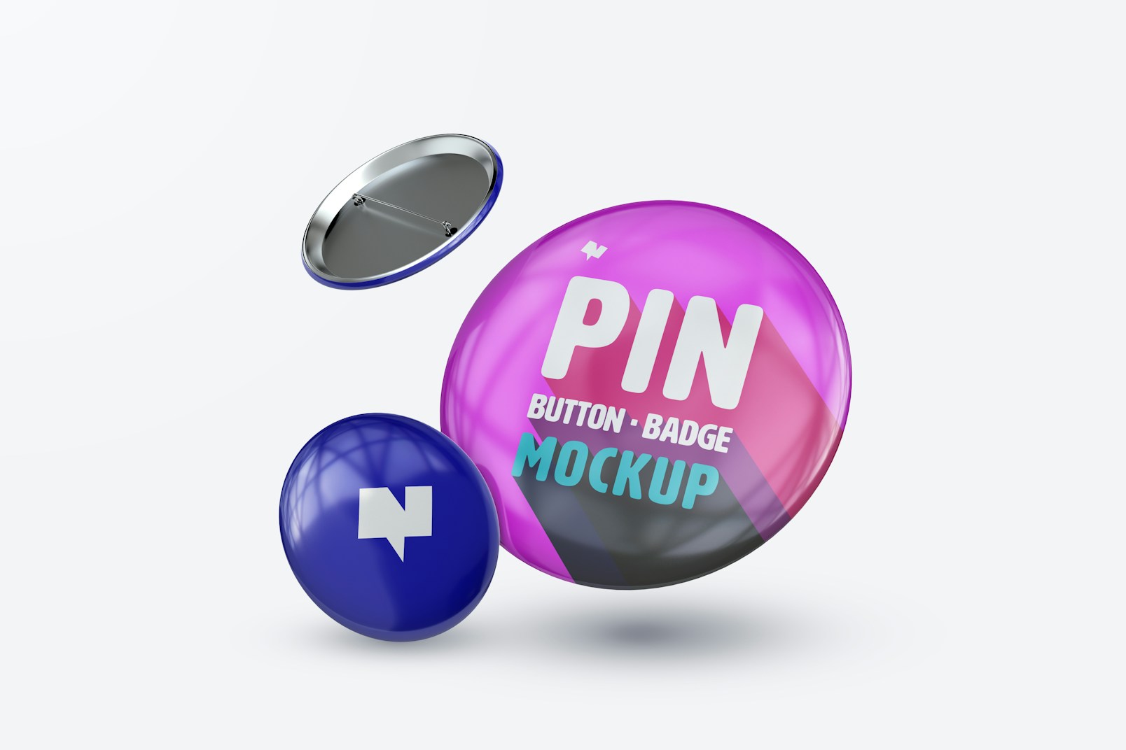 Pin Button Badges Mockup, Two Size Falling