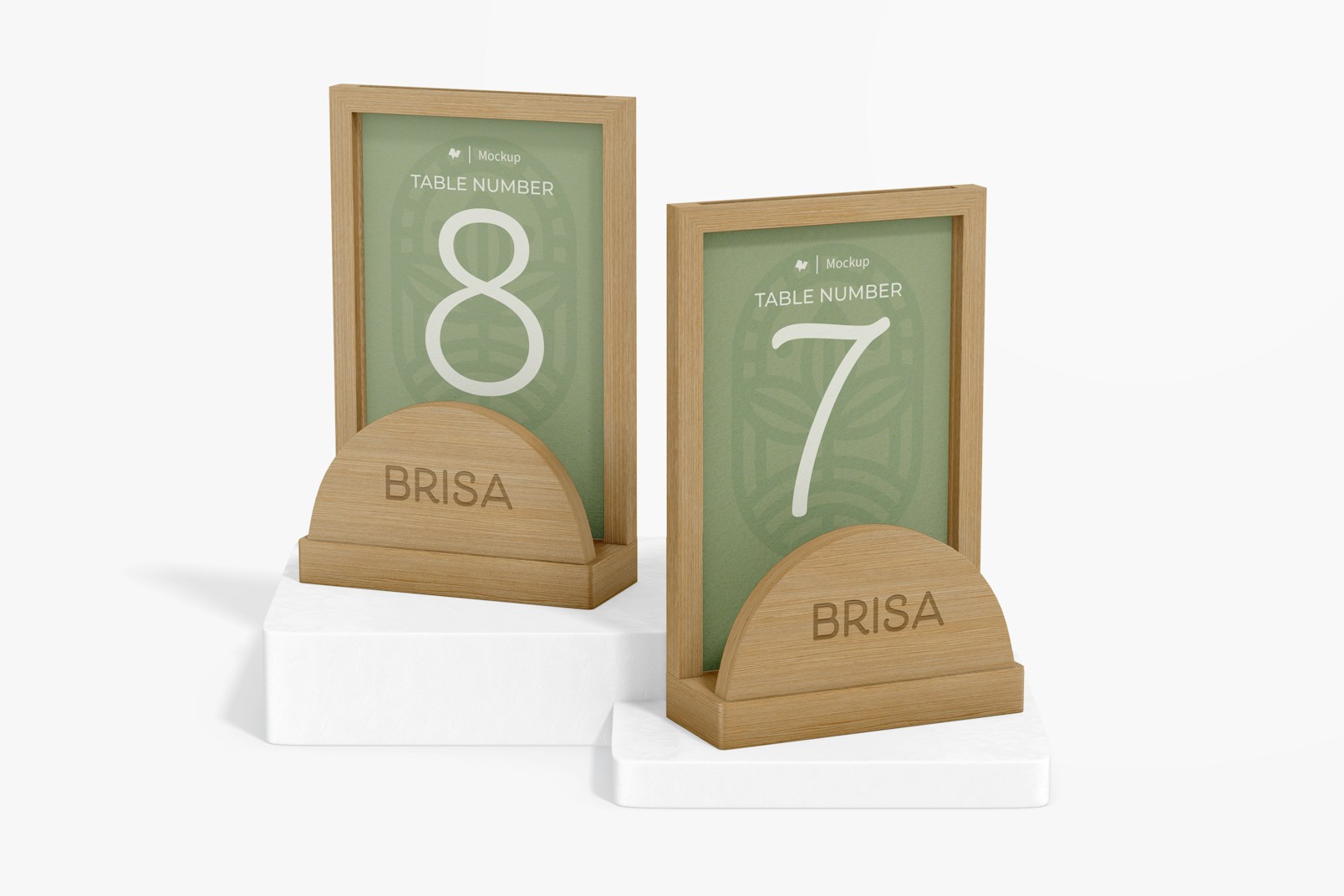 Bamboo Table Tents Mockup, On Podiums