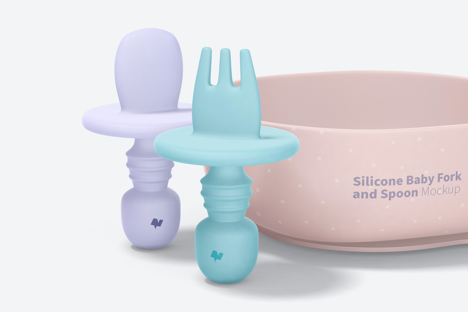 Silicone Baby Fork and Spoon Mockup, Front View
