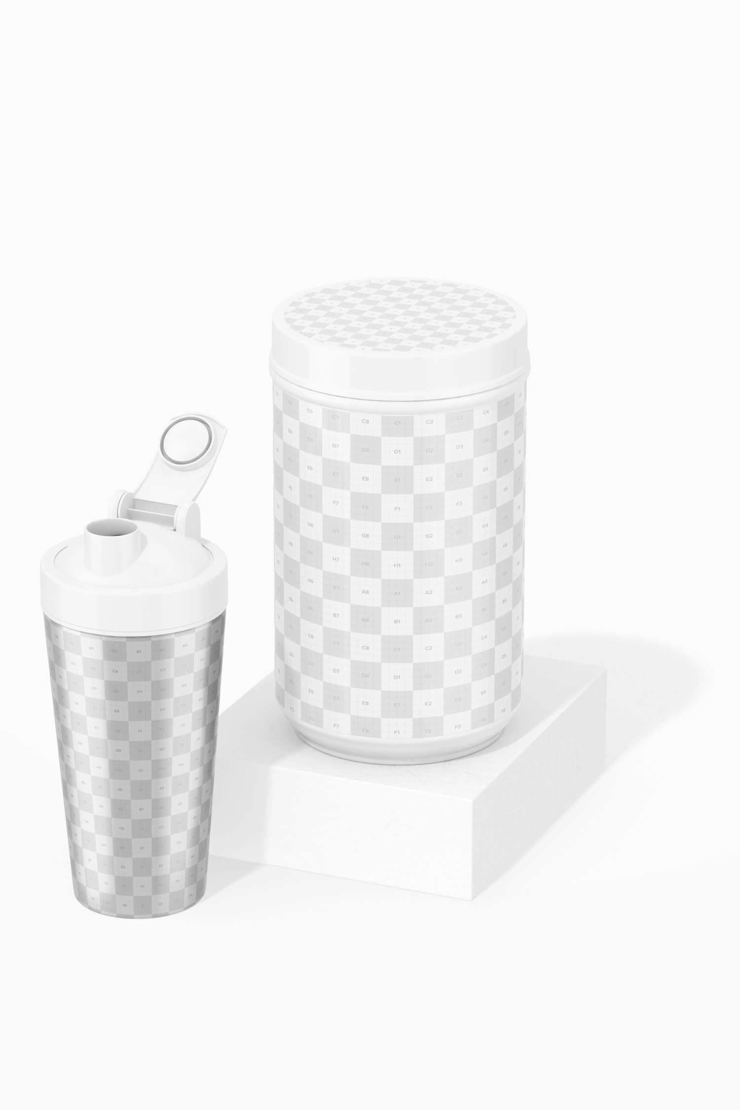 Long Protein Powder Container Mockup, with Bottle