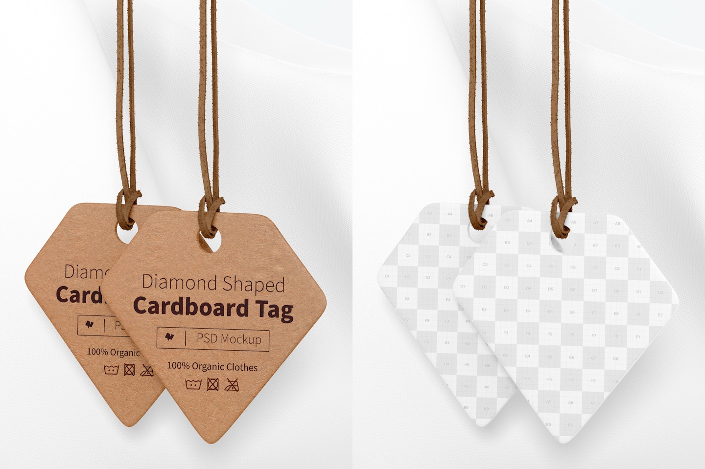 Diamond Shaped Cardboard Tags Mockup, Hanging