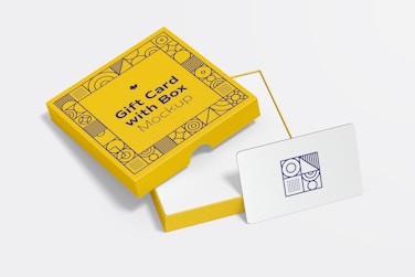 Gift Card with Box Mockup, Perspective