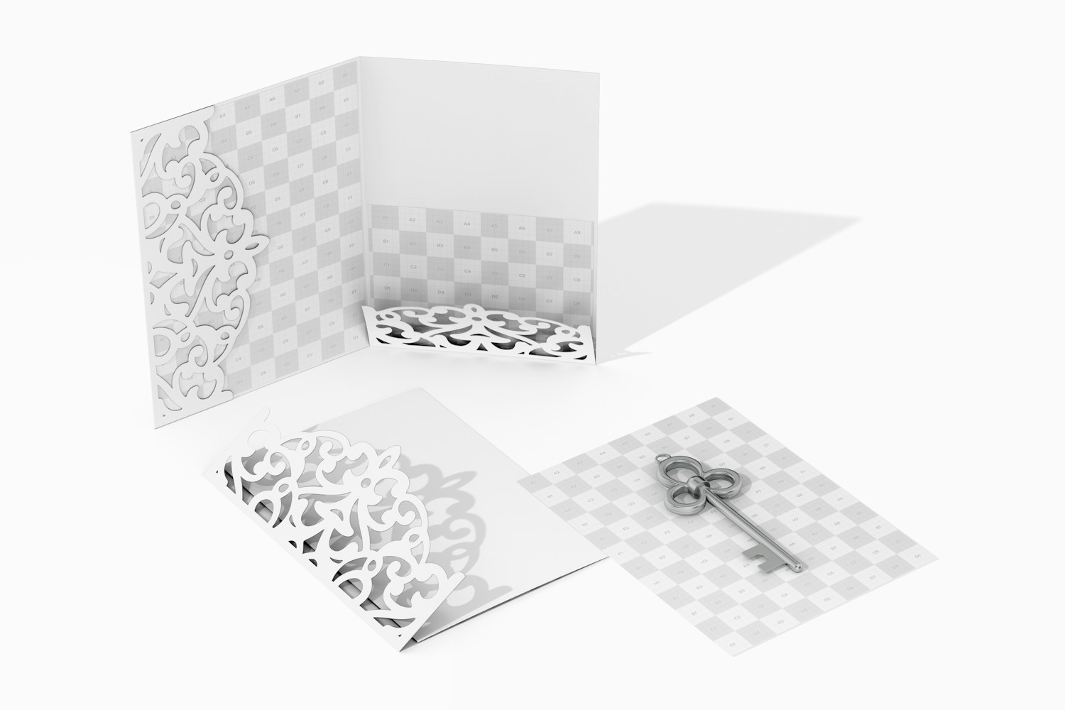 Double Invitation Card with Die Cut Mockup, Opened and Closed