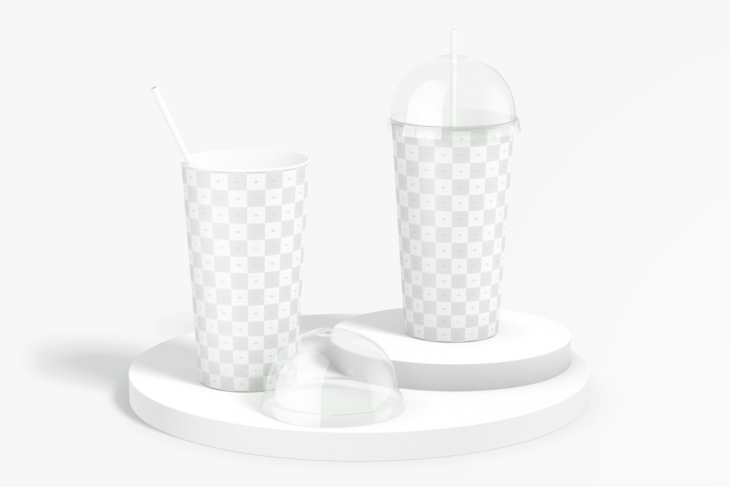 Paper Cups With Plastic Dome Lid Mockup, Opened and Closed