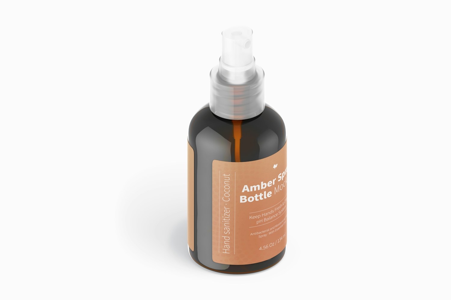 4.56 Oz Amber Spray Bottle Mockup, Isometric View 4.56 Oz Amber Spray Bottle Mockup, Isometric View