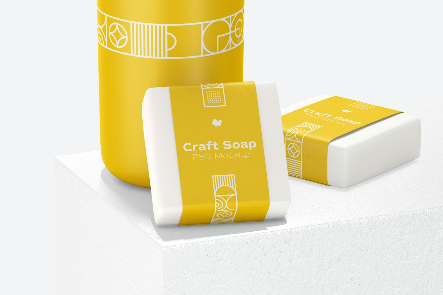 Craft Soap with Label Mockup with a Stone Stand Craft Soap with Label Mockup with a Stone Stand