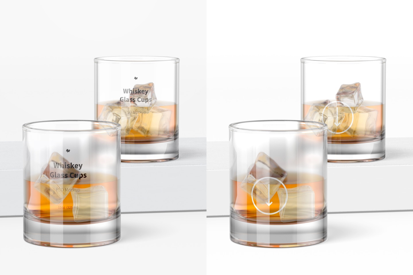 11 oz Whiskey Glass Cups Mockup, Perspective