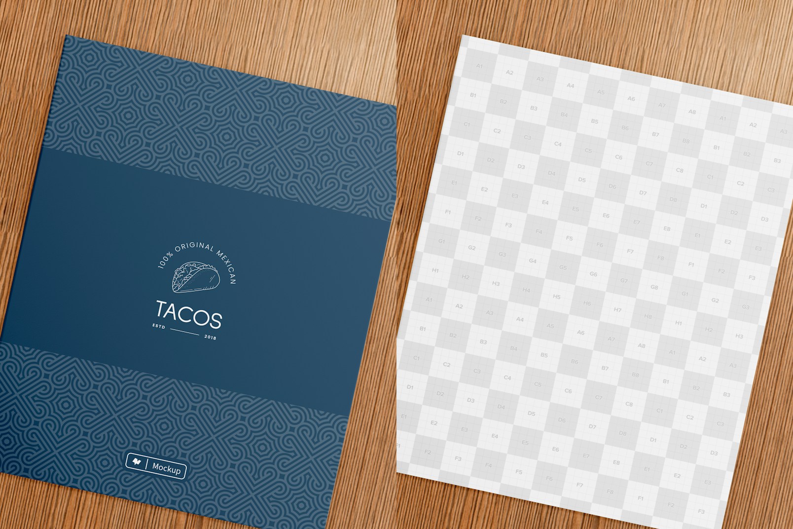 Two-sided Menu Cover Mockup, Close Up
