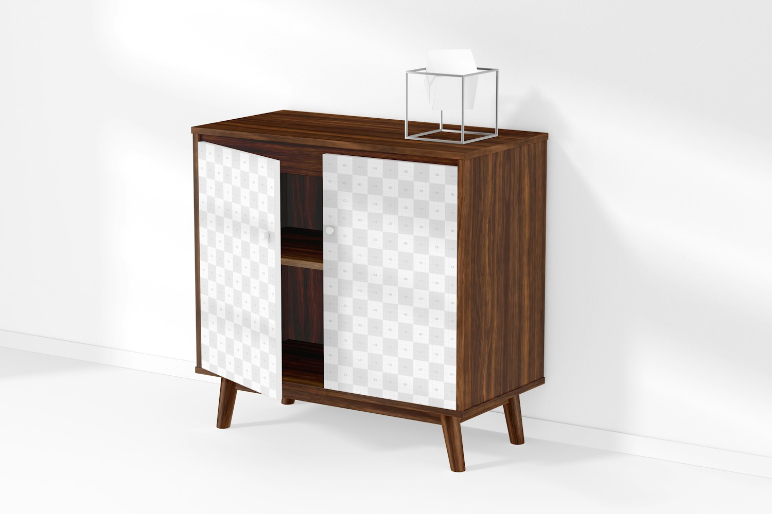 Two Door Cabinet Mockup, with Decorative Cube
