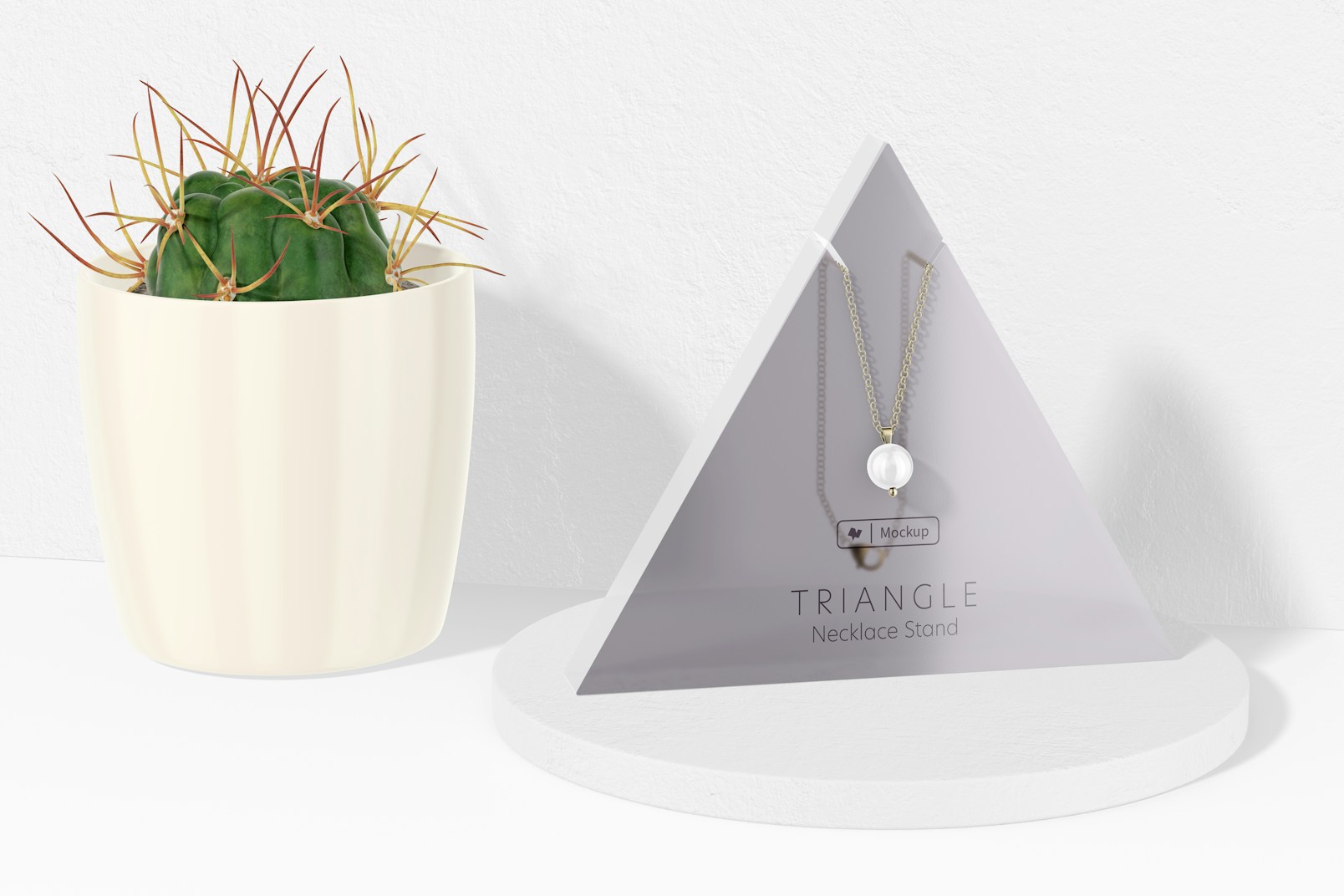 Triangle Necklace Display Stand Mockup, with Plant Pot