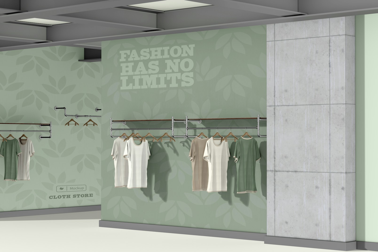 Industrial Cloth Store Mockup, Left View