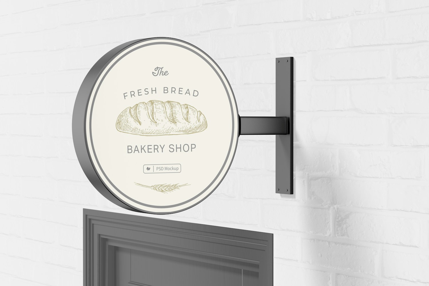 Round Wall Sign Mockup, Right View