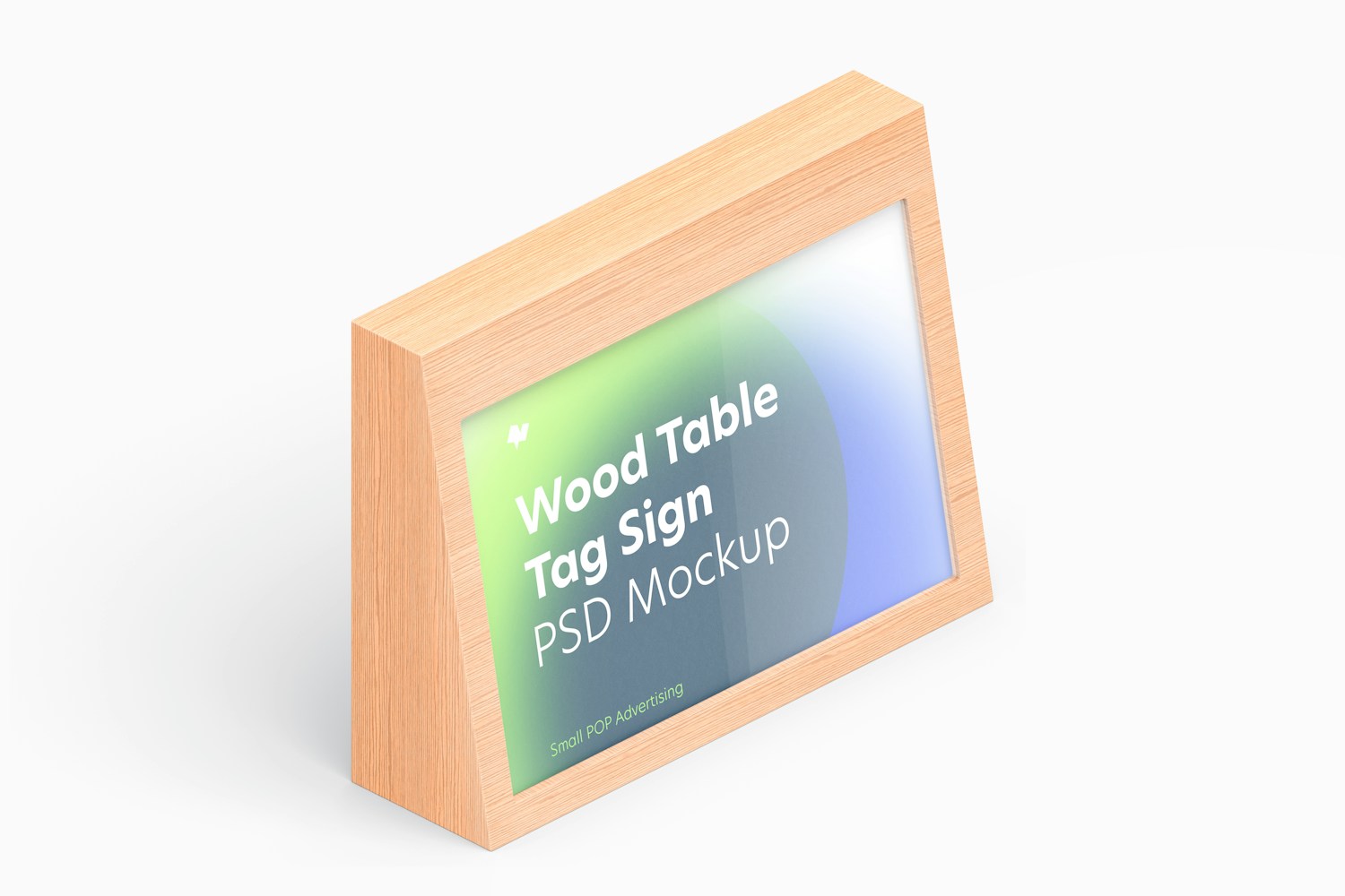 Wood Table Advertising Tag Sign Mockup, Isometric Right View