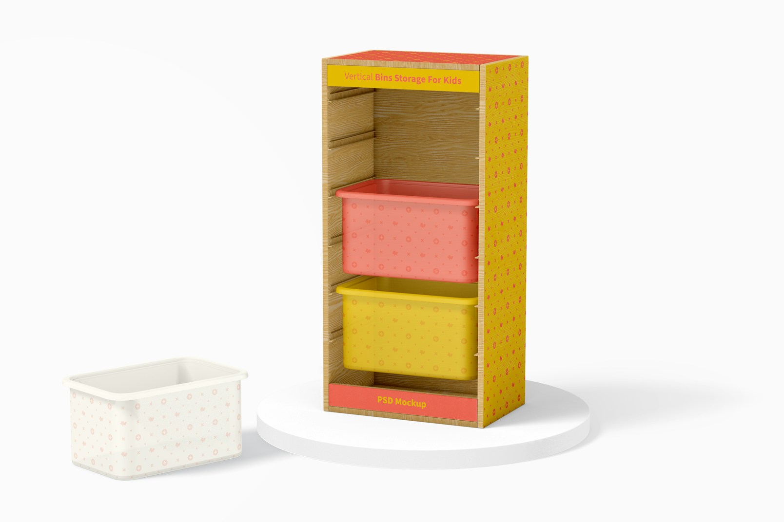 Vertical Bins Storage for Kids Mockup, Right View