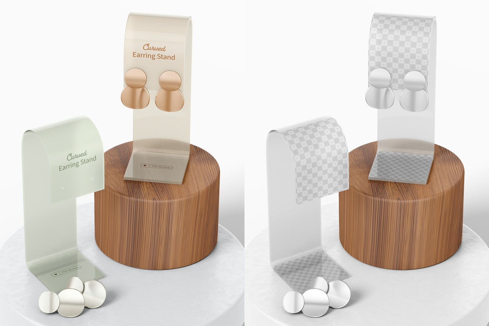 Curved Earring Stands Mockup, Perspective