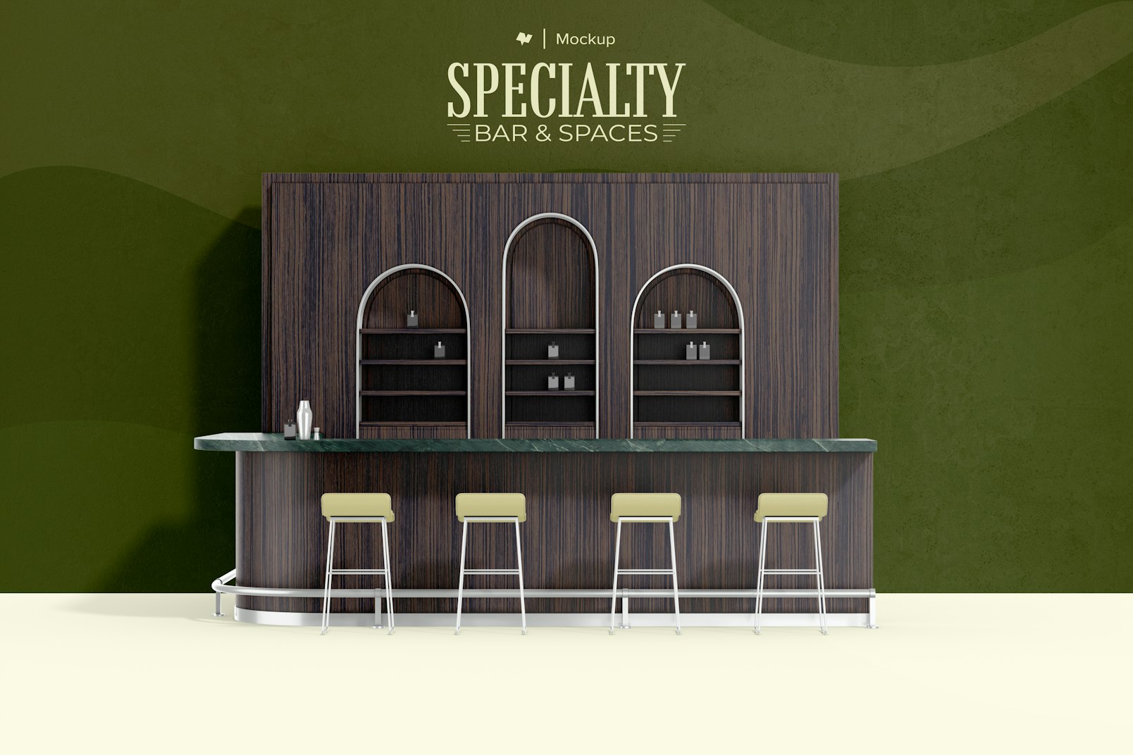 Bar Counter Scene Mockup, Front View