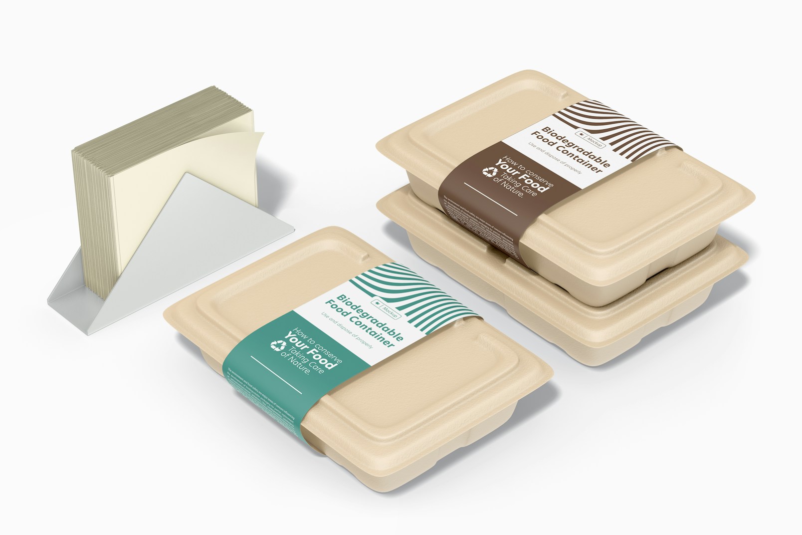 Biodegradable Food Containers Mockup, Stacked 02