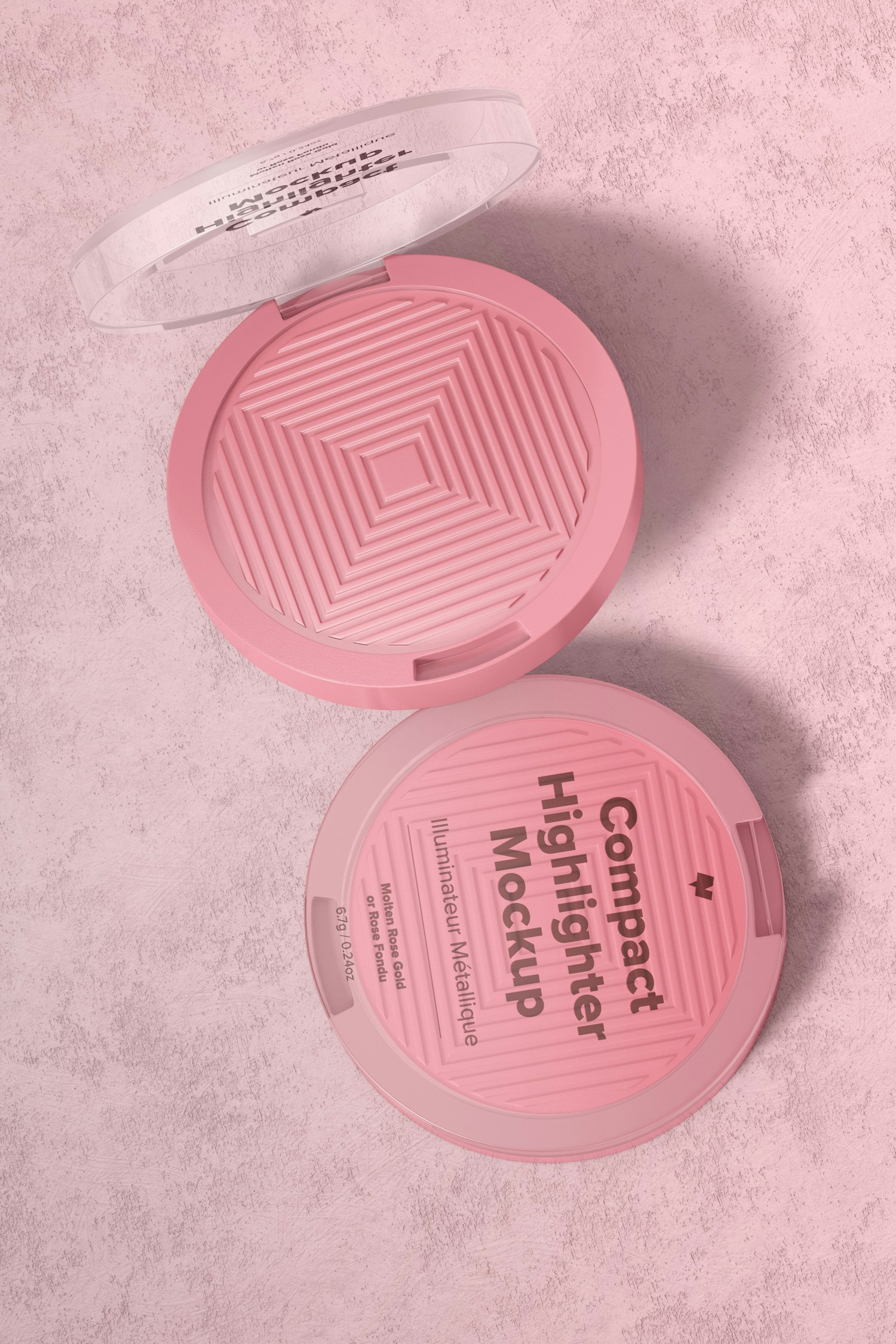Compact Highlighter Packaging Mockup, Top View Compact Highlighter Packaging Mockup, Top View