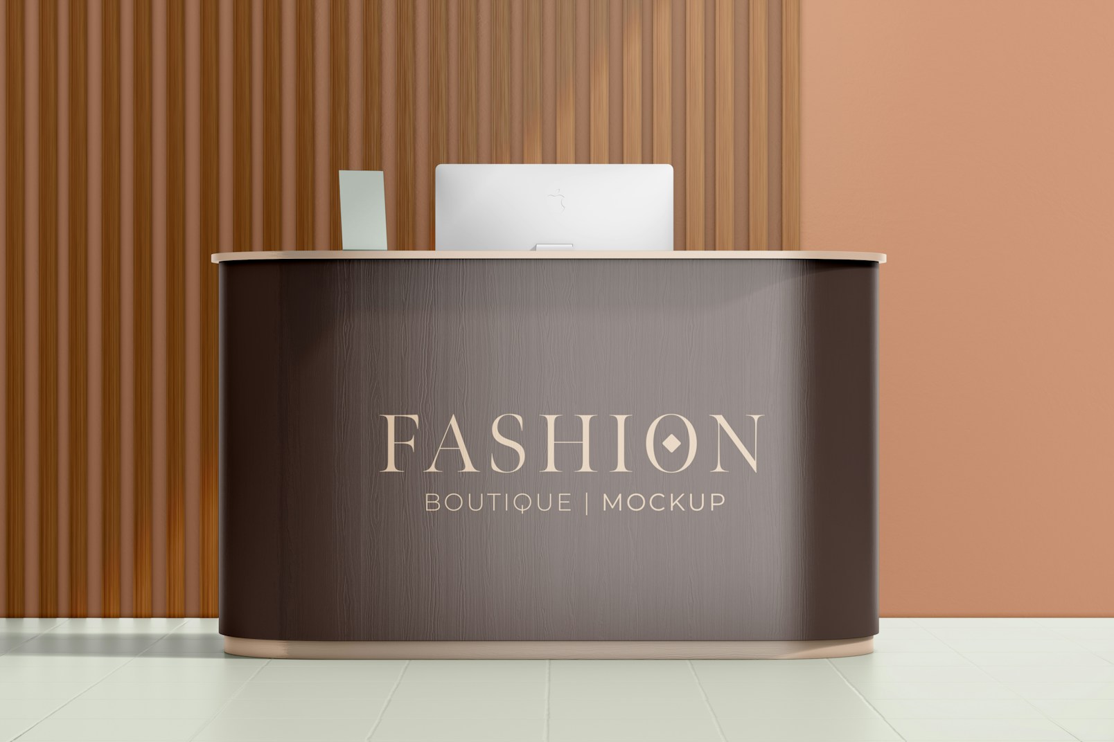 Boutique Reception Counter Mockup, Front View