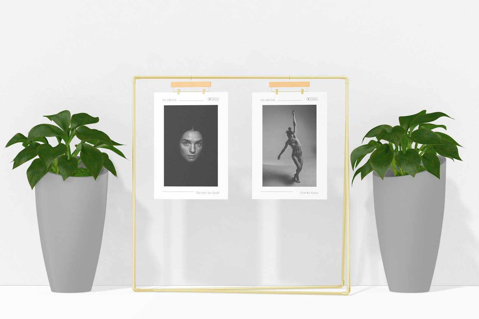 B3 Poster on Metallic Stand Mockup, with Plant Pot