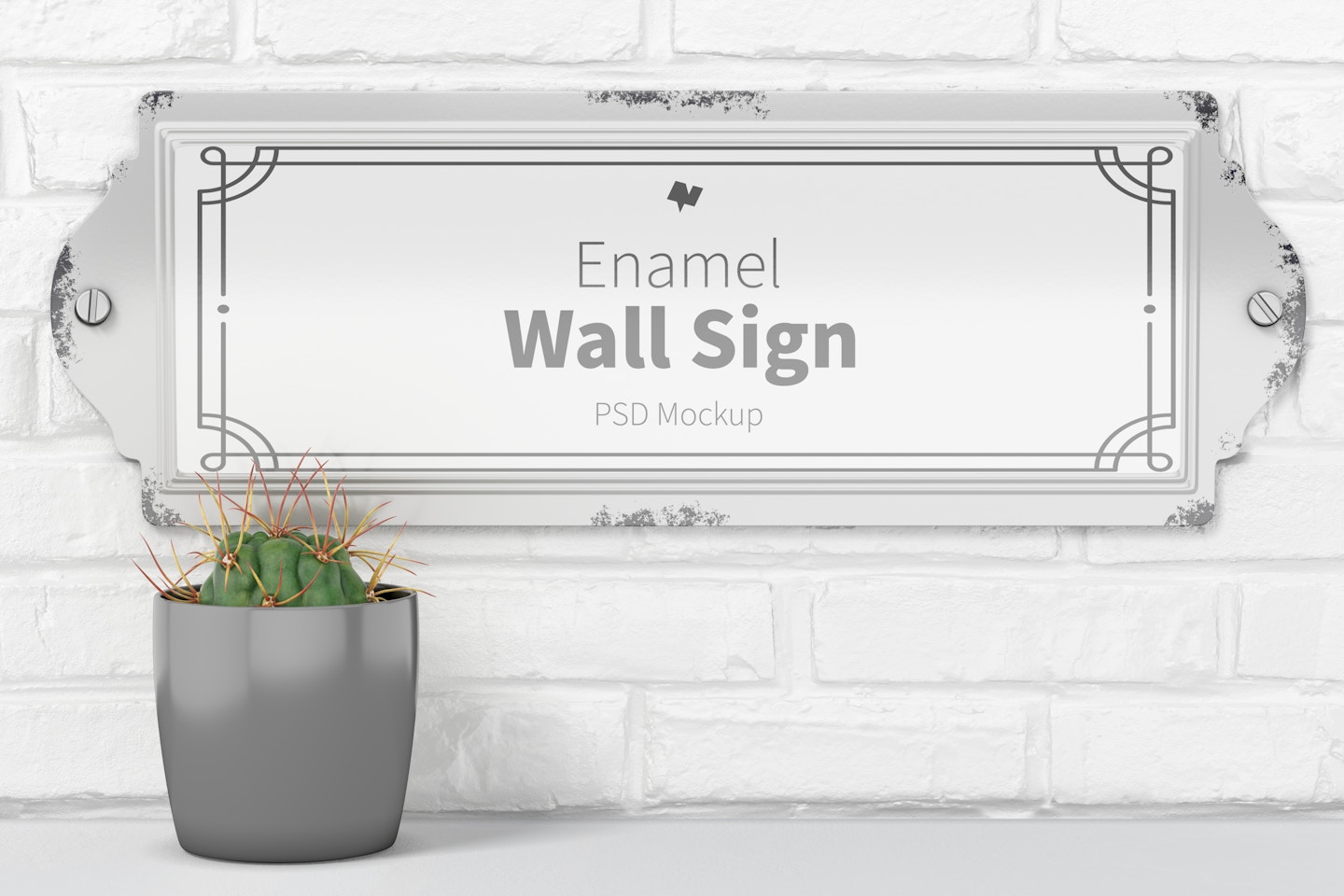 Enamel Wall Sign Mockup, Hanging