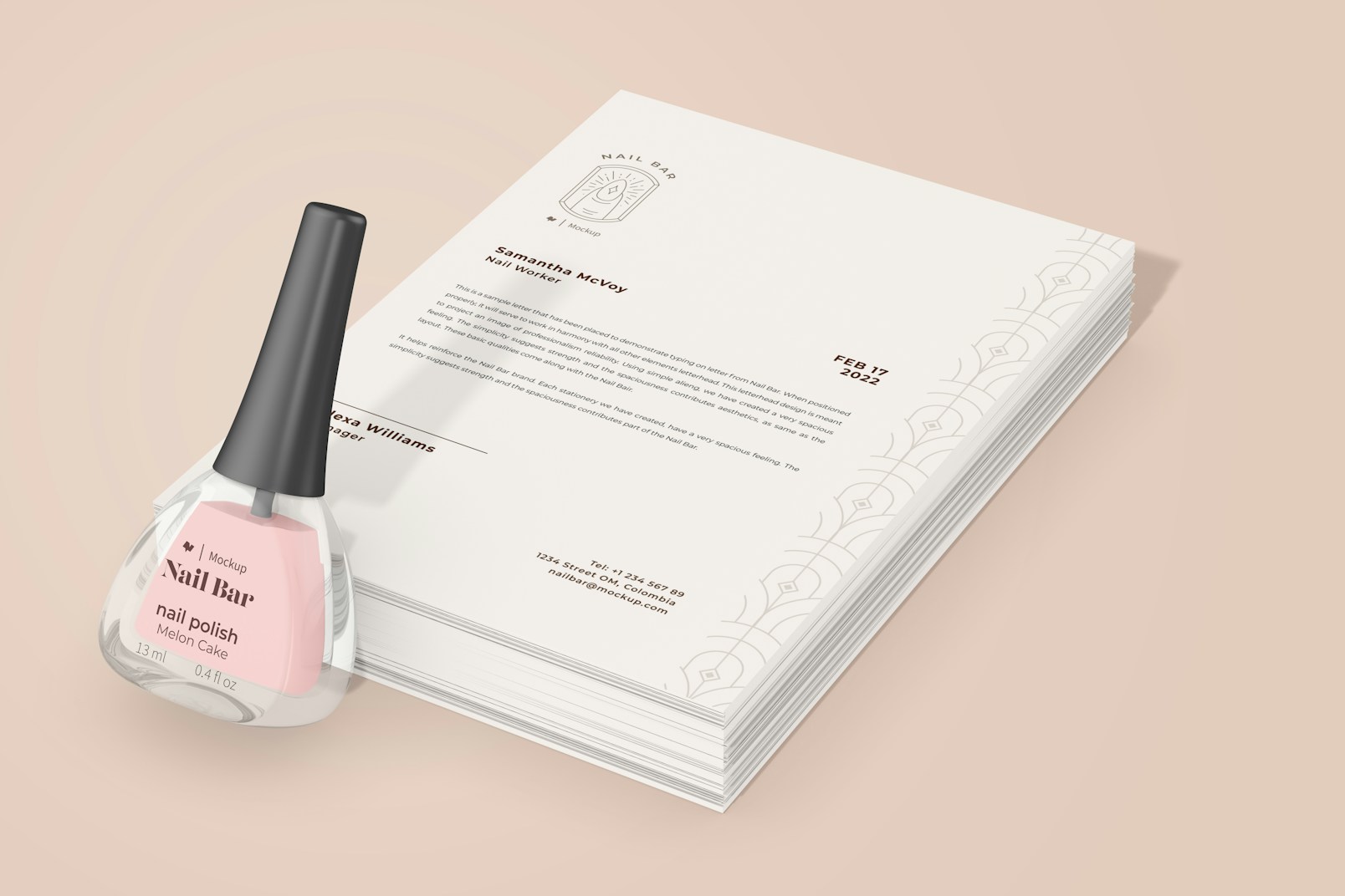 Nail Bar with Stationery Mockup, Leaned