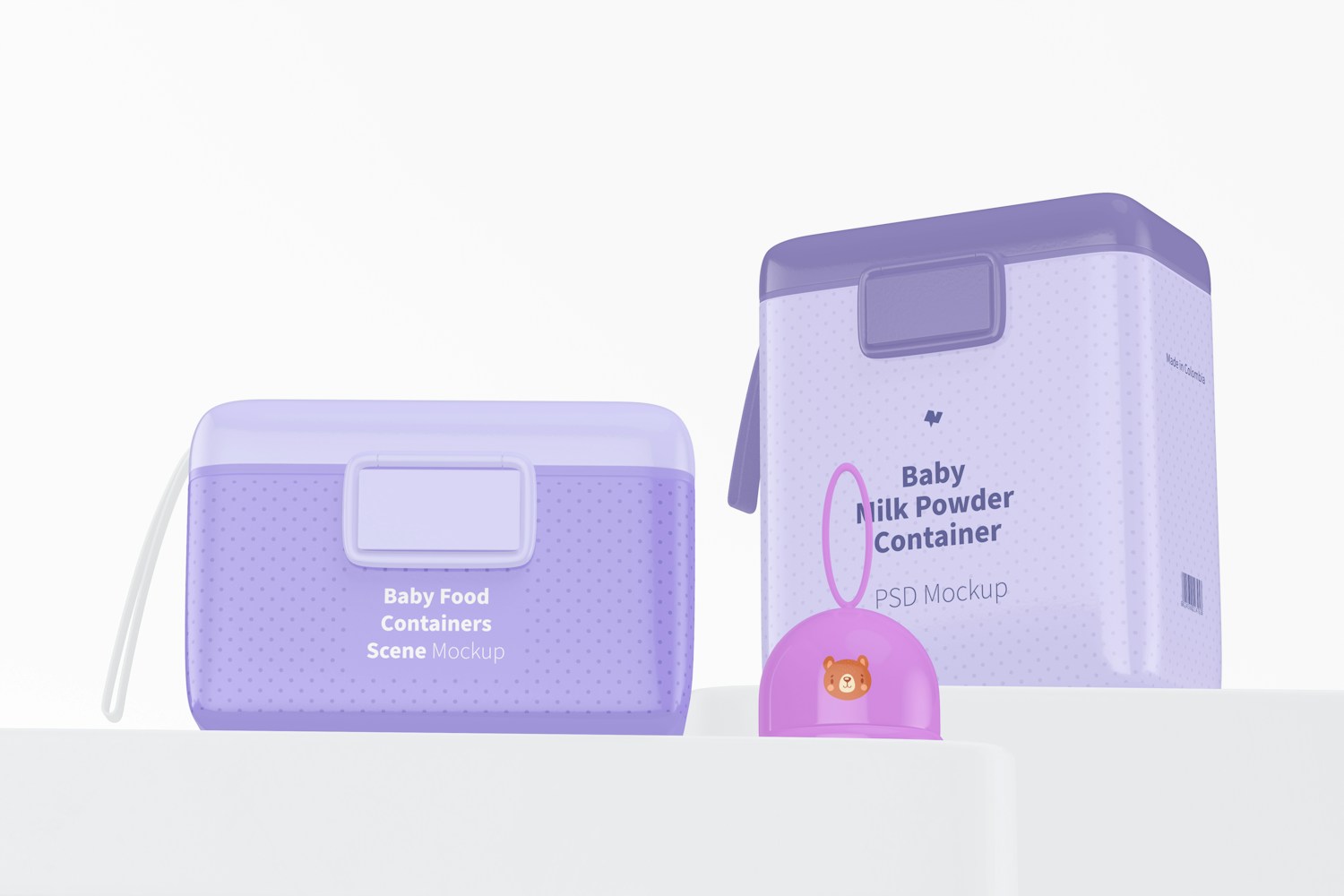 Baby Food Containers Scene Mockup, Low Angle View
