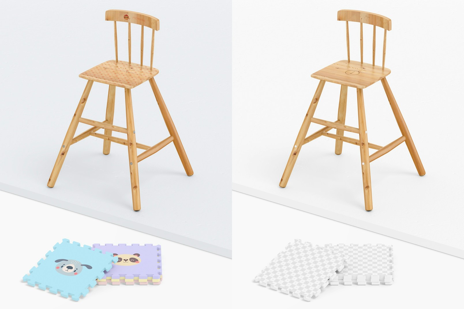 Wooden High Chair for Kids Mockup, Perspective